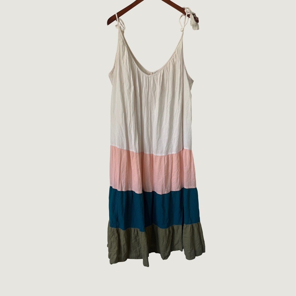 Old Navy Colorblock Tiered Maxi Dress Sleeveless 100% cotton Cottagecore Plus 2X - Picture 6 of 6